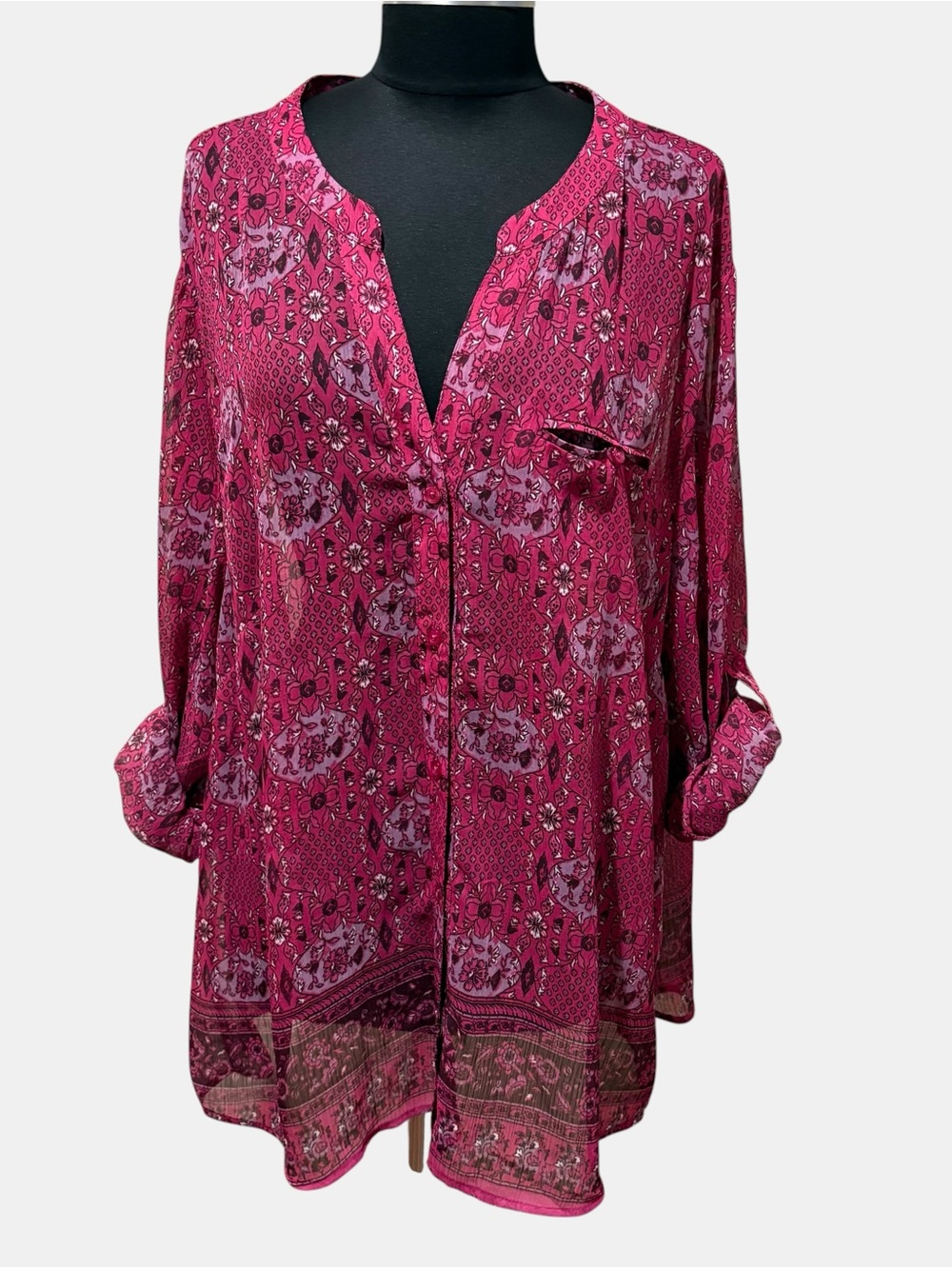 Kut from the Kloth Fuchsia Printed V-Neck Tunic